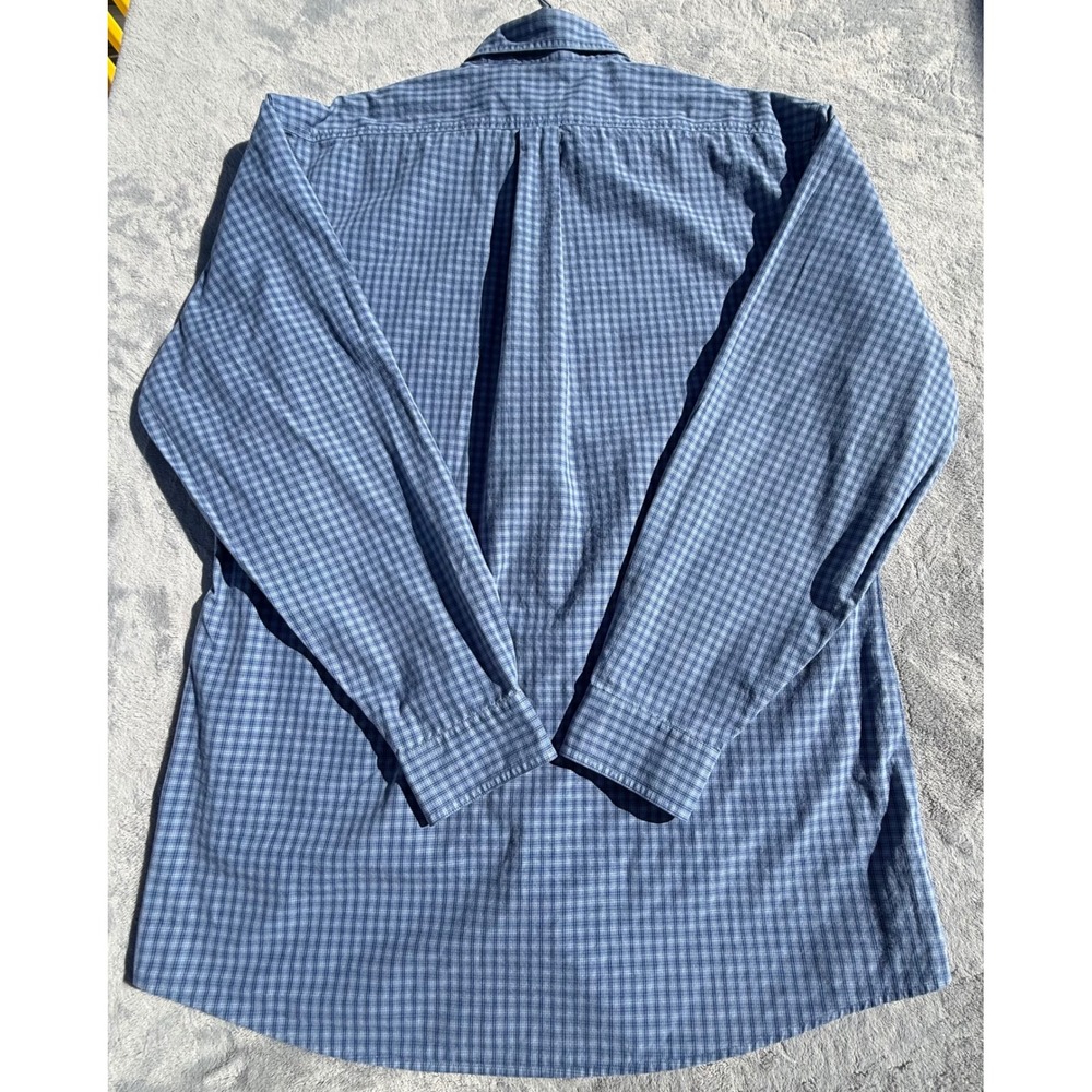 LL Bean Mens Large Tall Blue Plaid Button Down Shirt 100% Cotton Long Sleeve - Picture 10 of 13